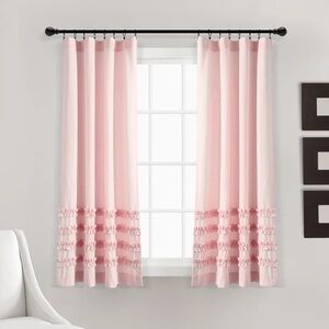 2 Panels Pink Striped Riffle Curtains Cotton